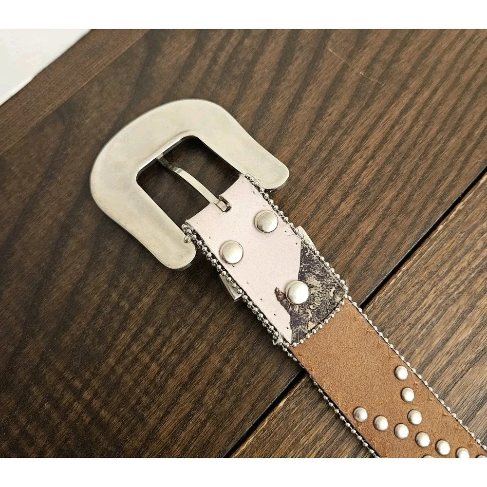 Vintage Nocona Pink Camo Rhinestone Western Leather Belt Womens L 38